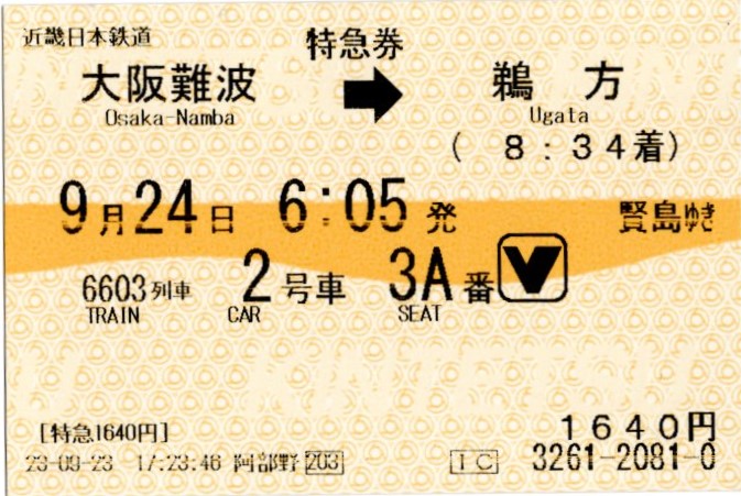 特急券(30000系・阪伊6603レ)(2023.9.24)